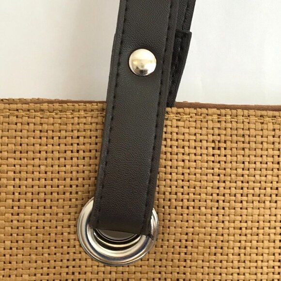 Tommy Bahama Canvas Tan Burlap Beach Shopping Tote Bag Spell Out Logo Orange - Picture 5 of 11